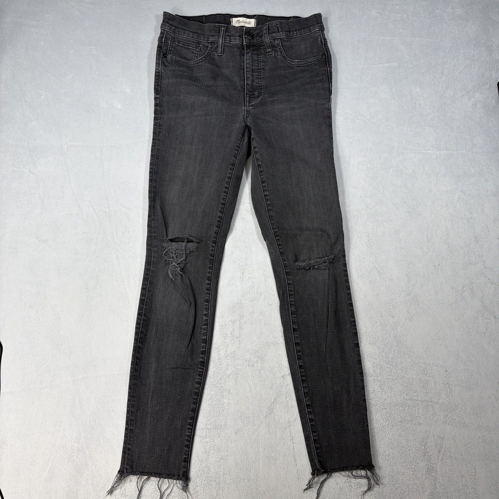 Madewell 9" High Rise Jeans Women's Size 29 Black Skinny Stretch Raw Hem